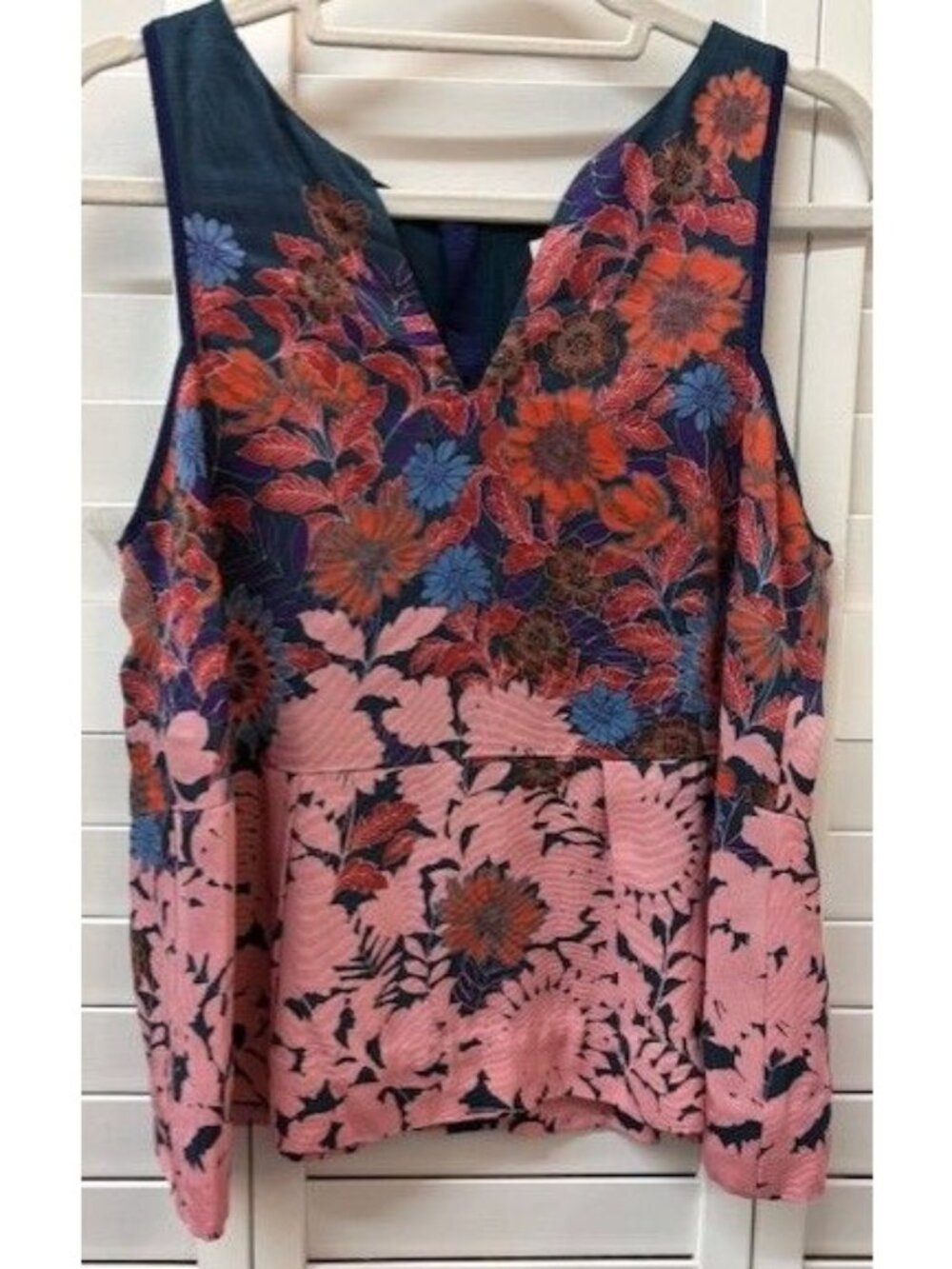 HD In Paris Floral Sleeveless Top With Back Zipper Pink &‎ Navy Color